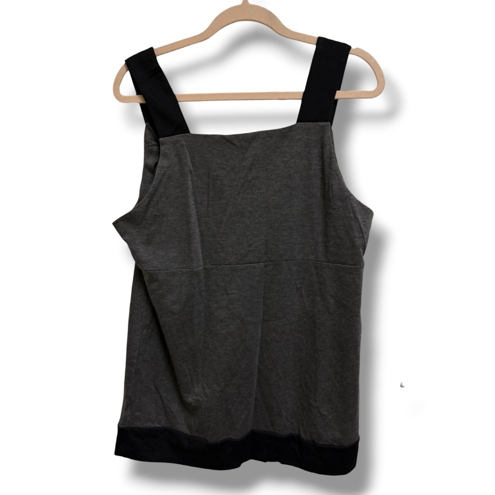 Thyme Maternity Crossover V Neck Tank Top Charcoal Grey Black Trim Womens XL NWT - Picture 2 of 4